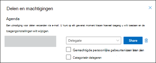 Het venster Categoriebeheer delen en machtigingen delegeren