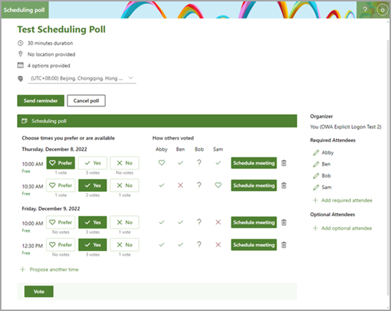 In het stemraster wordt de status van de poll weergegeven.