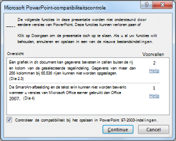 Een waarschuwing van Compatibiliteitscontrole