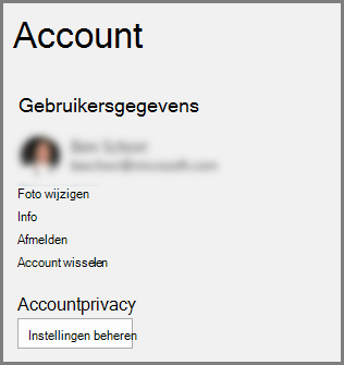 Het deelvenster Account met de knop Accountprivacy, Instellingen beheren