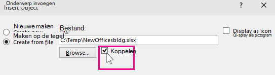 choosing link for inserting a file into powerpoint