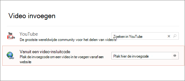 Toont de optie voor het insluiten van video’s in powerpoint