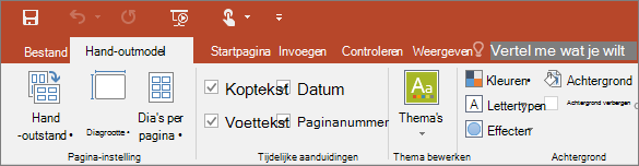 Toont het lint met het hand-outmodel in PowerPoint
