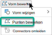 Het menu Punten bewerken is beschikbaar op het tabblad Vormopmaak wanneer een shape is geselecteerd in PowerPoint.
