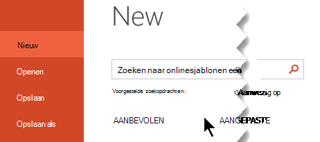 Selecteer onder Nieuw bestand > de optie Aangepast om uw persoonlijke sjablonen weer te geven