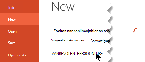 Selecteer onder Nieuw bestand > de optie Persoonlijk om uw persoonlijke sjablonen weer te geven