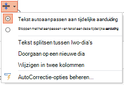 Het menu met opties voor AutoAanpassen