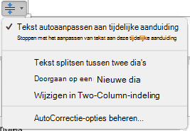 Het menu met opties voor AutoAanpassen