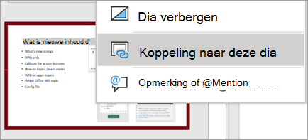 Toont het snelmenu Koppeling naar deze presentatie maken