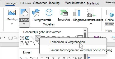 Tekenmodus voor shapes vergrendelen