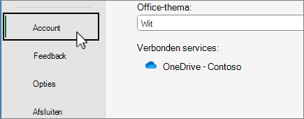 Menu-item Account in de backstage geselecteerd