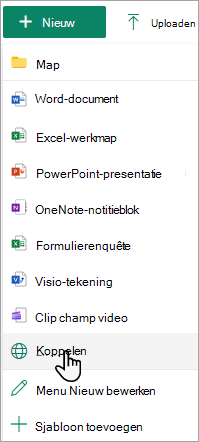 Schermopname van de opdracht Koppelen in het menu Nieuw.