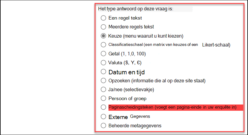 schermopname van het antwoordtype