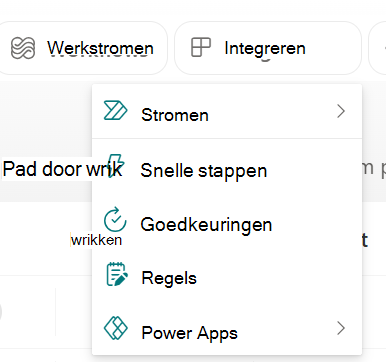 Schermopname van de vervolgkeuzelijst met de optie Goedkeuringen configureren.