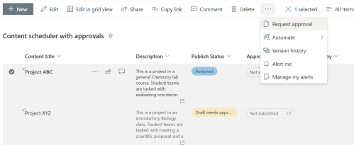 Schermafbeelding van het dialoogvenster Inhoudsplanner in Microsoft Lijsten.