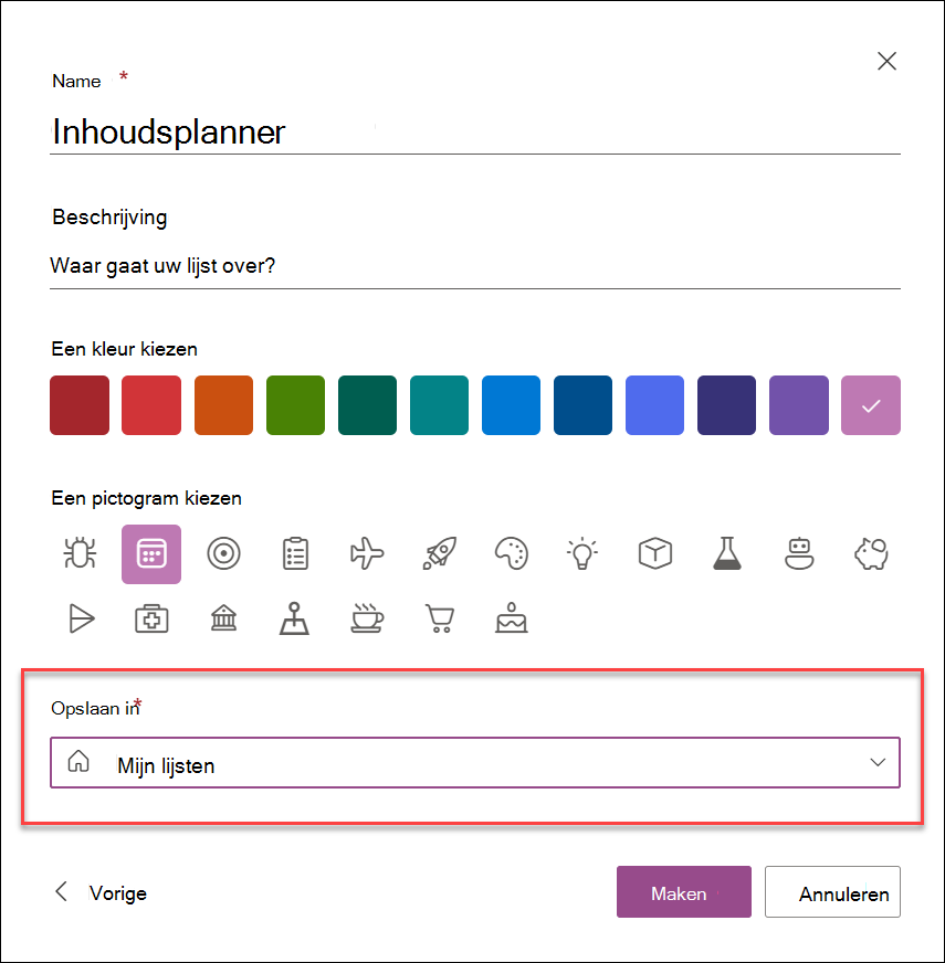 schermopname van de app Lijst maken vanuit lijsten
