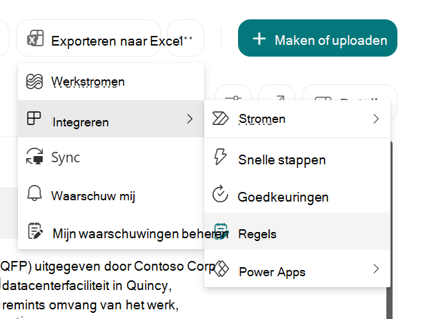 Schermafbeelding van Een regel maken om een lijst te automatiseren in SharePoint.