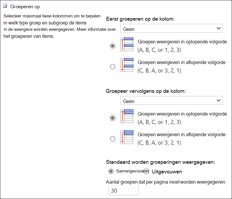 schermopname van groeperen op maximaal 2 kolommen.