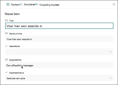 Afbeeldingskolom Nieuw item