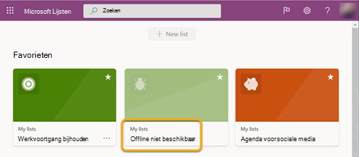 Wanneer u offline werkt, wordt een lijst die niet is gesynchroniseerd met uw apparaat gelabeld als niet beschikbaar omdat u deze niet kunt openen.