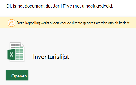 Voorbeeld van e-mailverificatie van gedeeld SharePoint-bestand