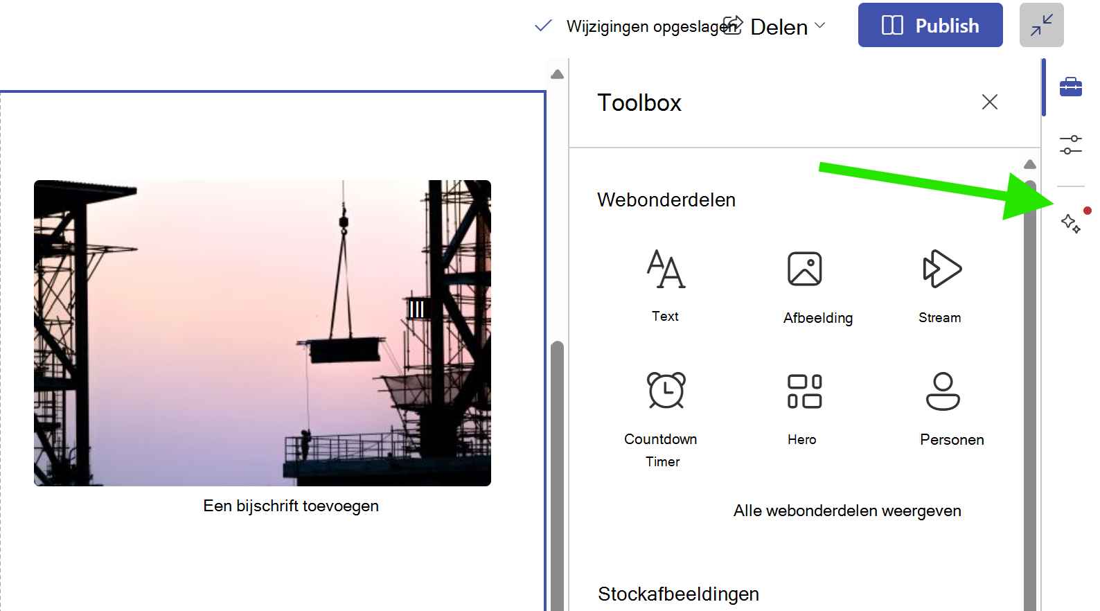 afbeelding van een rode stip op de draai van ontwerpideeën, waarmee een beschikbaar ontwerpidee voor uw huidige sectie wordt aangegeven