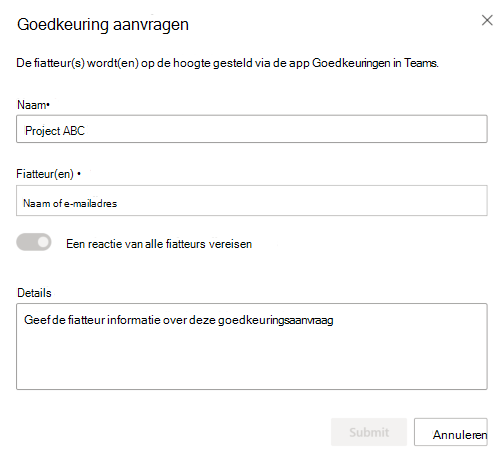 Schermafbeelding van het dialoogvenster Goedkeuring aanvragen.