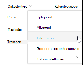 SharePoint-kolomkopfilter op menuoptie