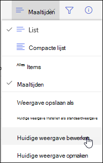 Menuoptie Huidige weergave bewerken in SharePoint Online