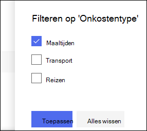 Filtervenster SharePoint Online-lijst