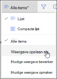 Optie Opslaan als in het menu Lijstweergave van SharePoint Online