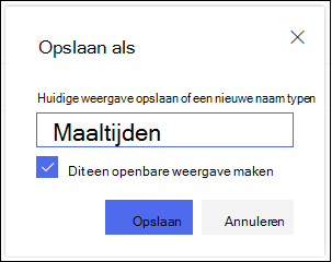 Dialoogvenster Weergave opslaan in SharePoint Online-lijstweergave