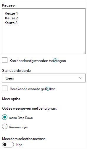 Opties voor keuzekolommen in de moderne ervaring