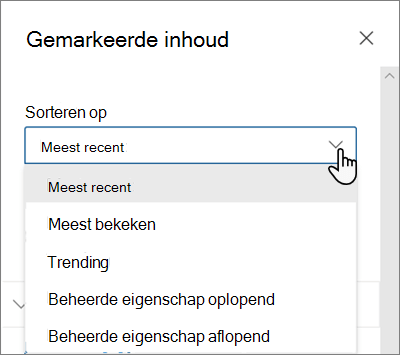 De opties sorteren op voor het webonderdeel Gemarkeerde inhoud in de moderne SharePoint-ervaring