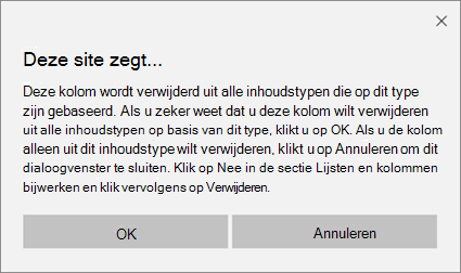 SharePoint-bevestigingsprompt bij het verwijderen van een kolom van een site-inhoudstype voor alle inhoudstypen op basis van dat type