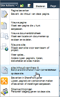Alle site-inhoud weergeven in het menu Siteacties