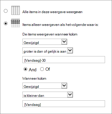 Filter me behulp van [Vandaag]