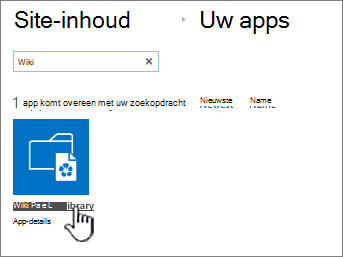 Site-inhoud met de tegel Wiki-app aangewezen