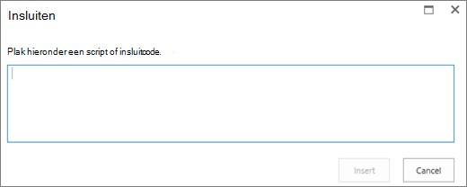 Schermopname van het dialoogvenster Insluiten in SharePoint Online om script- of insluitcode voor video- of audiobestanden te plakken en vervolgens de code in te voegen.