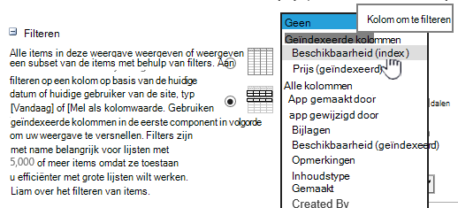 Kies een geïndexeerd veld in SharePoint Online