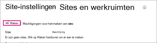 De koppeling om een site te maken in het dialoogvenster Sites en werkruimten