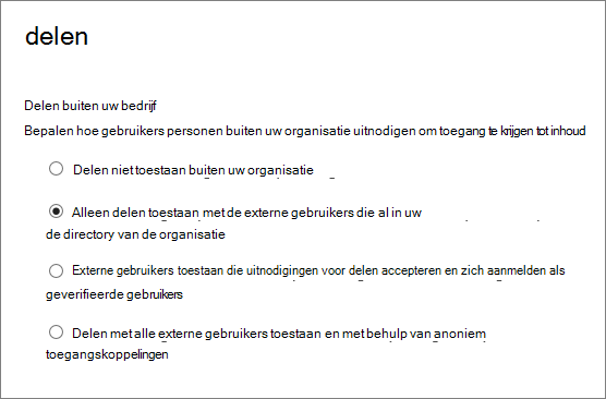 Opties voor delen met externe gebruikers