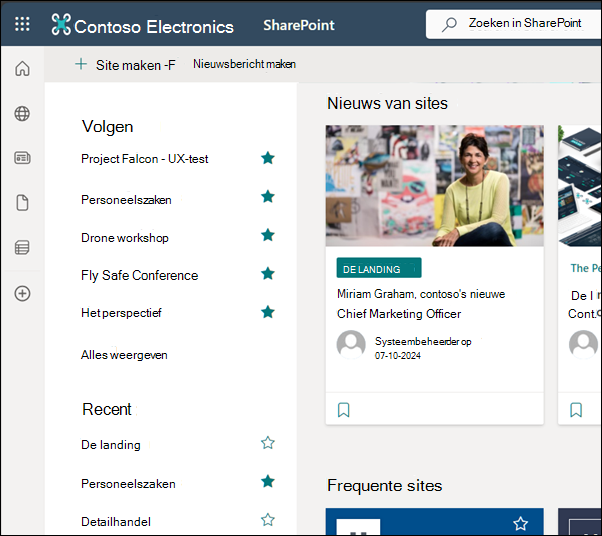 Startpagina van SharePoint Online