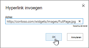 Dialoogvenster Hyperlink met webadres en gemarkeerde knop OK