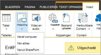 De knop Afbeelding invoegen met het menu Bronopties eronder.