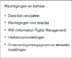 Koppelingen lijstmachtigingen en instellingen voor beheer