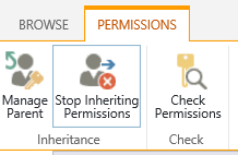 Het besturingselement voor lijst-/bibliotheekmachtigingen met de knop Overname van machtigingen stoppen