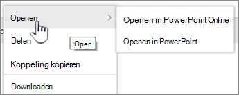 Menu Bestand met beletselteken, Openen gemarkeerd