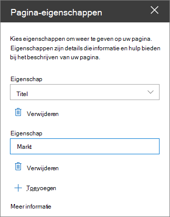 Deelvenster pagina-eigenschappen van webonderdelen