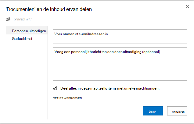 Dialoogvenster Delen